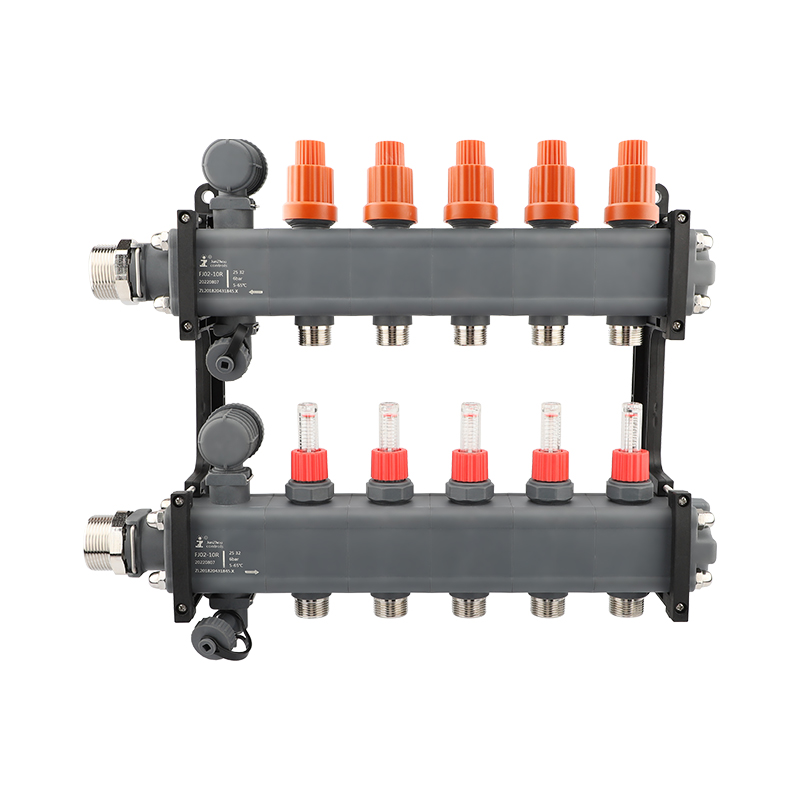 The two branches of the floor heating manifold are equipped with water flow controllers